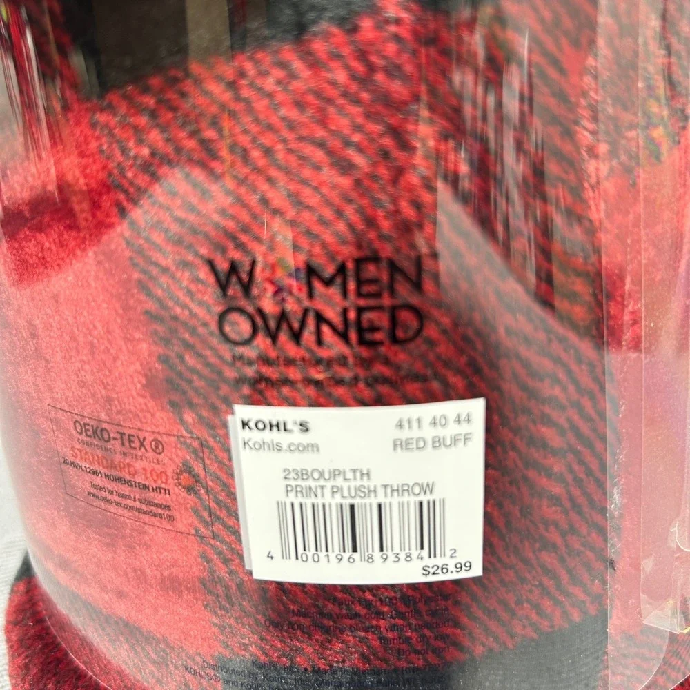 The Big One Plush‎ Throw 60x72 Red Black Buffalo Check Plaid Oversized Blanket